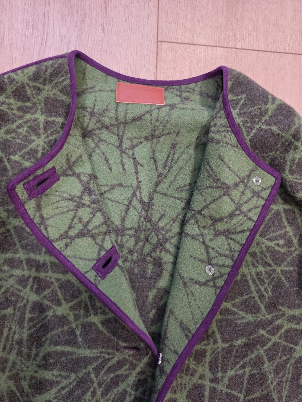 Laurie Jacobs Abstract Green Purple Wool Blend Art Jacket Snap Front - Picture 2 of 5